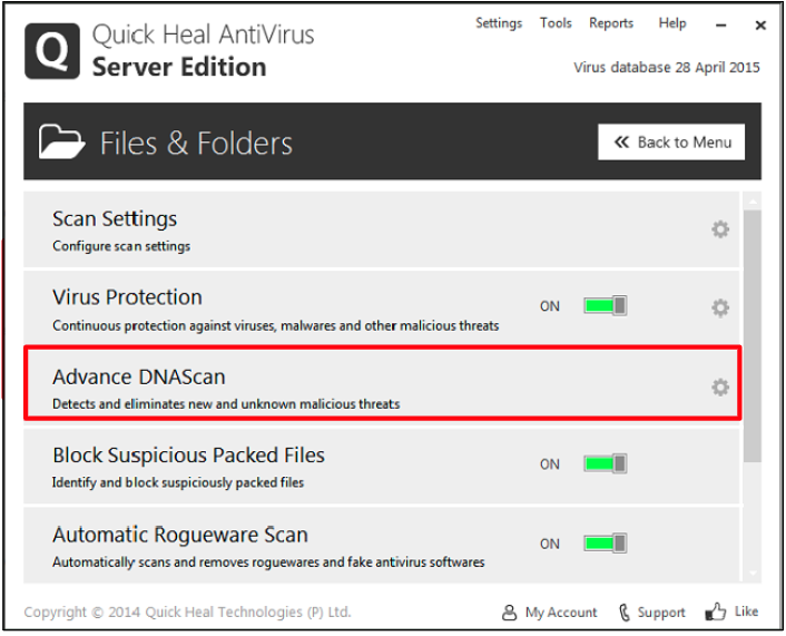 Quick Heal DNA Scan Warning - Biz Analyst Manual